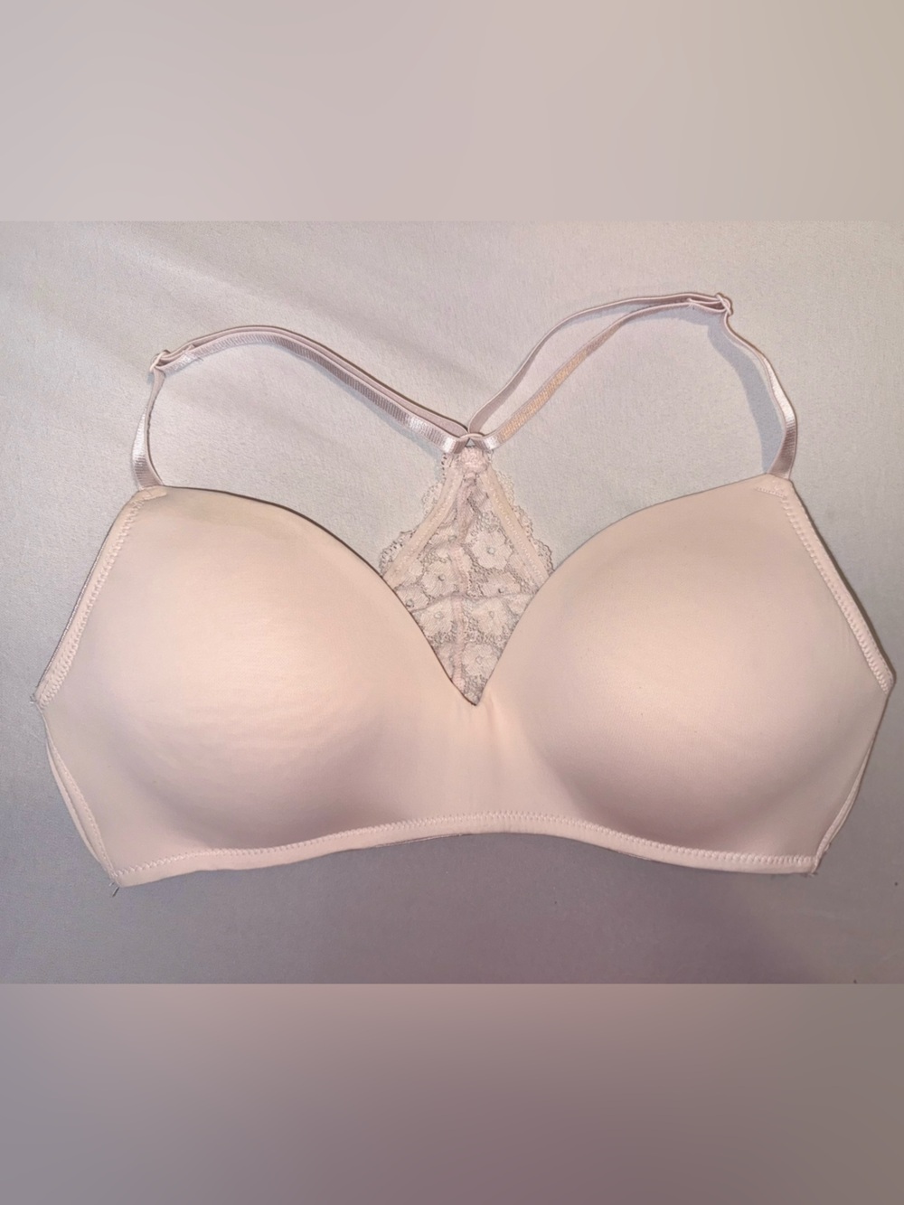 Laura Ashley NWOT Women Pale Pink Padded lace Racerback Adjustable Bra Size 36C